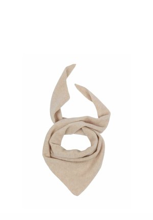 Light beige fabric bandana scarf folded with two loose ends pointing upward on a white background.