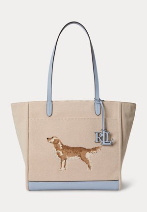 Lauren Ralph Lauren, DOG-EMBROIDERED LARGE CAMERYN TOTE BAG - Bevásárlótáska - buff canvas/alpine blue