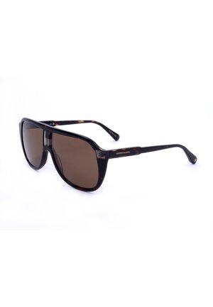 Grandi occhiali da sole aviator in plastica tartarugata con lenti marroni sfumate e logo "Scotch & Soda" sulla stanghetta.