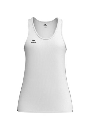Witte mouwloze sporttop met Erima-logo op de linkerborst en binnen de halslijn, van mesh-stof, met ronde halslijn.