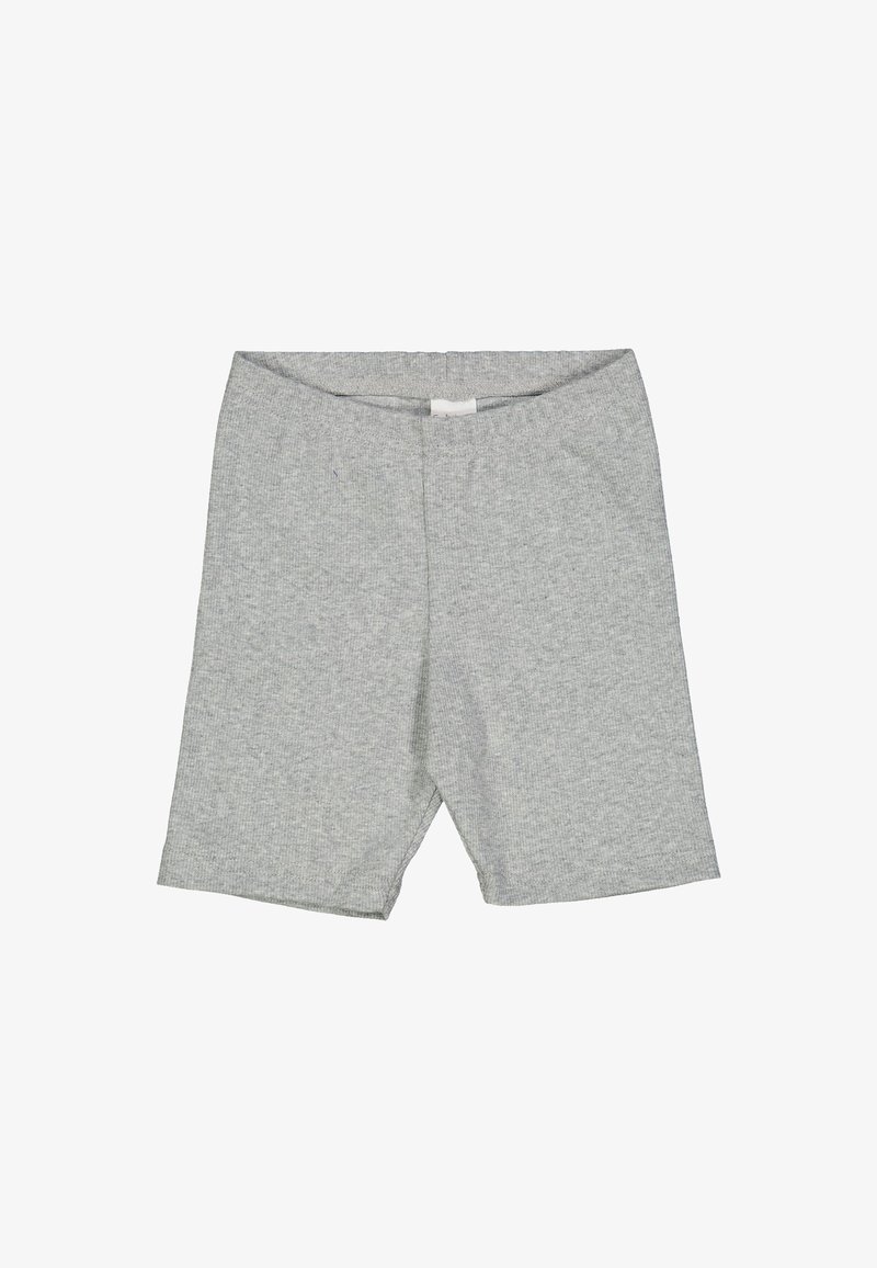 Šedé bavlněné šortky s ribovanou texturou, vybavené elastickým pasem a délkou do poloviny stehna pro flexibilní přizpůsobení a pohodlí.