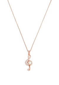 Halsband i roséguld med en diskantnyckel-pendant prydd med klara rhinstenar, på en delikat kedja med fin länktextur.