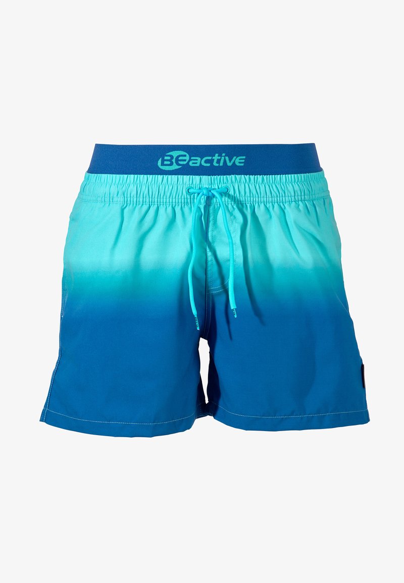 Blauwe heren zwembroek met een ombre-effect, voorzien van een rekbare tailleband, een verstelbaar trekkoord en zijzakken.