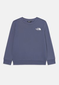 Felpa viola con maniche lunghe, scollo rotondo, polsini e orlo a costine, presenta un piccolo logo bianco sul lato sinistro del petto.