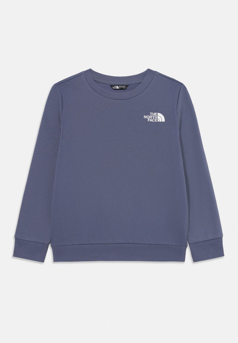 Lila Sweatshirt mit langen Ärmeln, rundem Halsausschnitt, gerippten Bündchen und Saum, mit kleinem weißen Logo auf der oberen linken Brust.