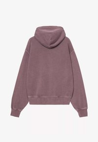 Sudadera con capucha de corte relajado, fabricada en un tejido suave de color malva apagado. Presenta puños y dobladillo acanalados, con un diseño sencillo.