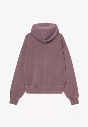 Hooded sweatshirt with a relaxed fit, made of soft fabric in a muted mauve color. Features ribbed cuffs and hem, with a simple design.