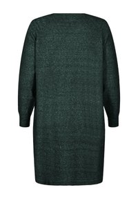 Abito in maglia verde scuro con finitura testurizzata, maniche lunghe e vestibilità ampia. Design semplice con orlo dritto.