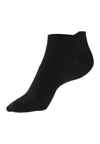 Black ankle sock made of ribbed fabric. Features a low cut design with a smooth texture and reinforced toe. No visible patterns or accents.