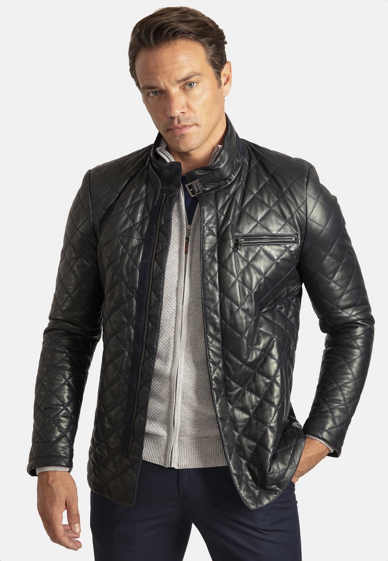 Jacey Quinn Leather jacket navy/dark blue Zalando