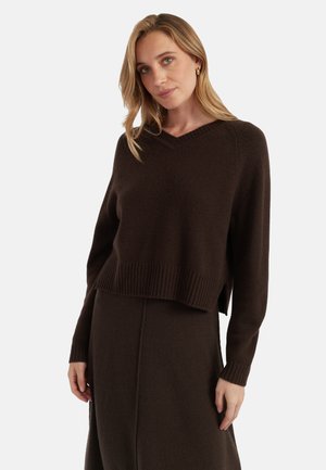 V NECK - Pullover - chocolate