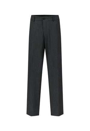 Dark gray formal trousers with a button and belt loops, straight-leg cut, displayed against a white background.