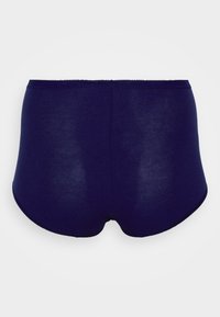 Námornícky modré bavlnené hipster nohavičky s hladkou textúrou a mierne elastickým pásom, bez viditeľných švov na zadnej strane.