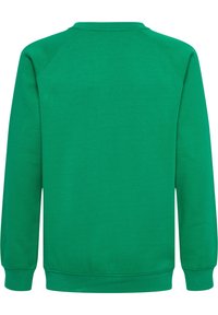 Grön sweatshirt i bomull, rundad halsringning, raglanärmar, ribbade mudd och nederkant, slät textur, utan grafiska mönster eller detaljer.