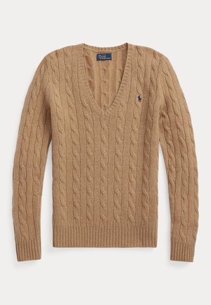 Polo Ralph Lauren, CABLE-KNIT WOOL-CASHMERE V-NECK SWEATER - Neule - camel melange