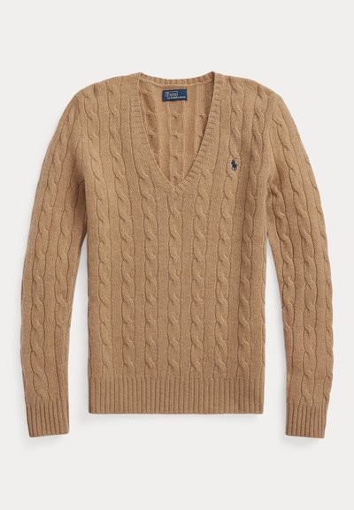 Polo Ralph Lauren CABLE-KNIT WOOL-CASHMERE V-NECK SWEATER - Svetr - camel melange