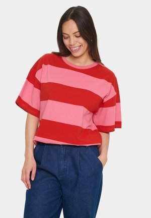 HAFRUN - T-Shirt print - wild orchid/red block stripe
