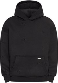 Schwarzer Hoodie aus Baumwollmischung, mit einer vorderen Kängurutasche, gestickten Details sowie einem gerippten Bündchen und Saum für eine optimale Passform.