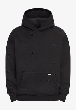 Hoodie noir en mélange de coton, avec une poche avant, des détails brodés et des poignets et un ourlet côtelés pour un ajustement parfait.