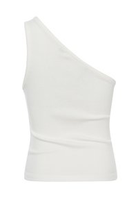 Witte geribde tanktop met een asymmetrisch ontwerp met één schouder. De stof is zacht, met een aansluitende silhoeet en naadloze randen.