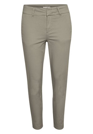 Khaki afgezakte broek gemaakt van een soepele katoenmix, met een klassieke knoop- en ritsluiting, zijzakken en een slanke pasvorm.