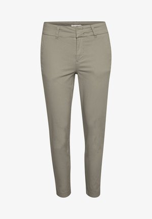 Khaki afgezakte broek gemaakt van een soepele katoenmix, met een klassieke knoop- en ritsluiting, zijzakken en een slanke pasvorm.