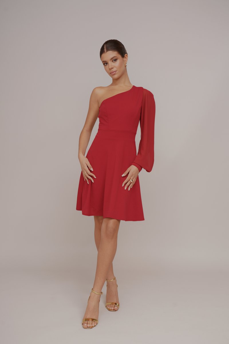 WAL G. KAT ONE SLEEVE SKATER - Cocktail dress / Party dress - cherry red/red  - Zalando.co.uk