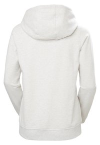 Sudadera con capucha de color gris claro, con mangas largas, textura suave y bolsillo tipo canguro. Presenta un corte relajado con un dobladillo redondeado.