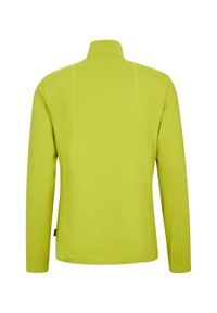 Limegrüner Langarmjacke mit hohem Kragen, verfügt über flache Nähte und eine glatte Textur. Keine sichtbaren Reißverschlüsse oder Taschen.