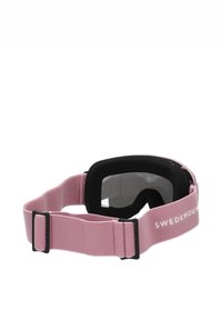Roze skibril met een zwarte schuimvoering. Voorzien van een brede verstelbare band met de tekst "SWEDEMOUNTAIN". Transparante lenzen voor goed zicht.
