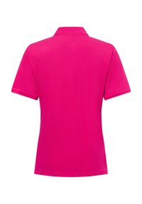Roze polo shirt met korte mouwen, voorzien van een klassieke kraag en een gladde stoftextuur, ontworpen met een eenvoudige, onverziekte achterkant.
