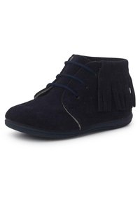 Stivaletti alla caviglia in suede blu navy con dettagli a frange, design con lacci, punta arrotondata e una texture morbida. Suola flessibile per il comfort.