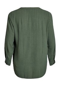 Langarmshirt in olives Grün, mit einem strukturierten, gestreiften Muster. Lockere Passform mit abgerundetem Saum und geknöpften Manschetten.