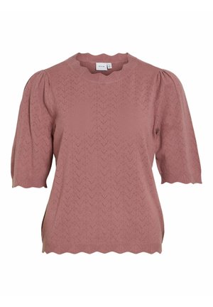 VILA, KNITTED TOP VIEMI SHORT SLEEVED - T-shirt imprimé - nostalgia rose