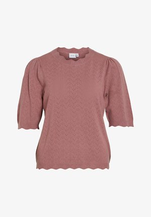 VILA, KNITTED TOP VIEMI SHORT SLEEVED - T-shirts print - nostalgia rose