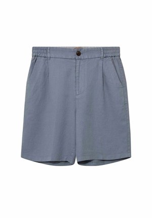 Lyseblå afslappede shorts med elastisk linning, knaplukning foran, sidelommer og bæltestropper.