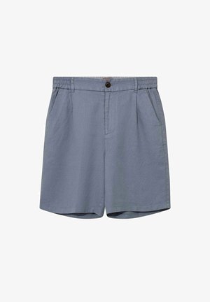 Lyseblå afslappede shorts med elastisk linning, knaplukning foran, sidelommer og bæltestropper.