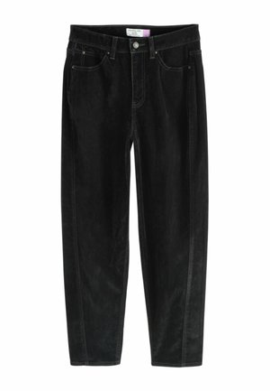 Schwarze Jeans aus Denim mit geradem Bein, ausgestattet mit fünf Taschen, tonalem Nähen und einem dezenten Markenlabel innen am Bund.