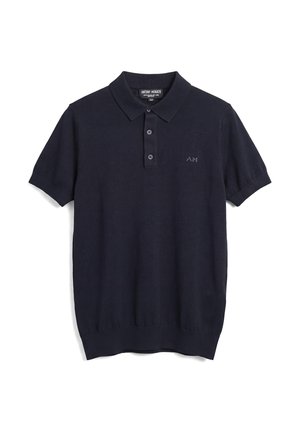 Polo bleu marine à manches courtes avec patte de boutonnage à trois boutons et logo Antony Morato discret sur la poitrine.