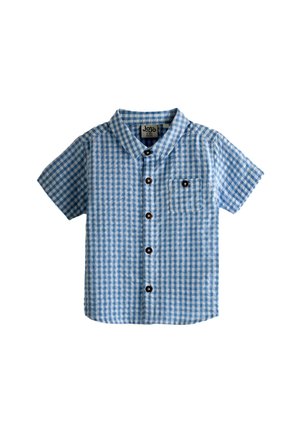 Kortærmet skjorte med knapper til småbørn med blå og hvide tern og en lille brystlomme.