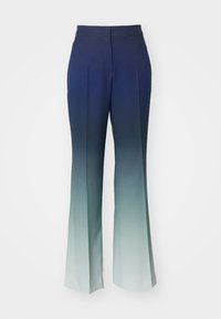 Schicke Schlaghosen im Verlaufdesign, das von tiefblau zu helltürkis übergeht. Mit vorderen Falten und einem glatten Bund verarbeitet.