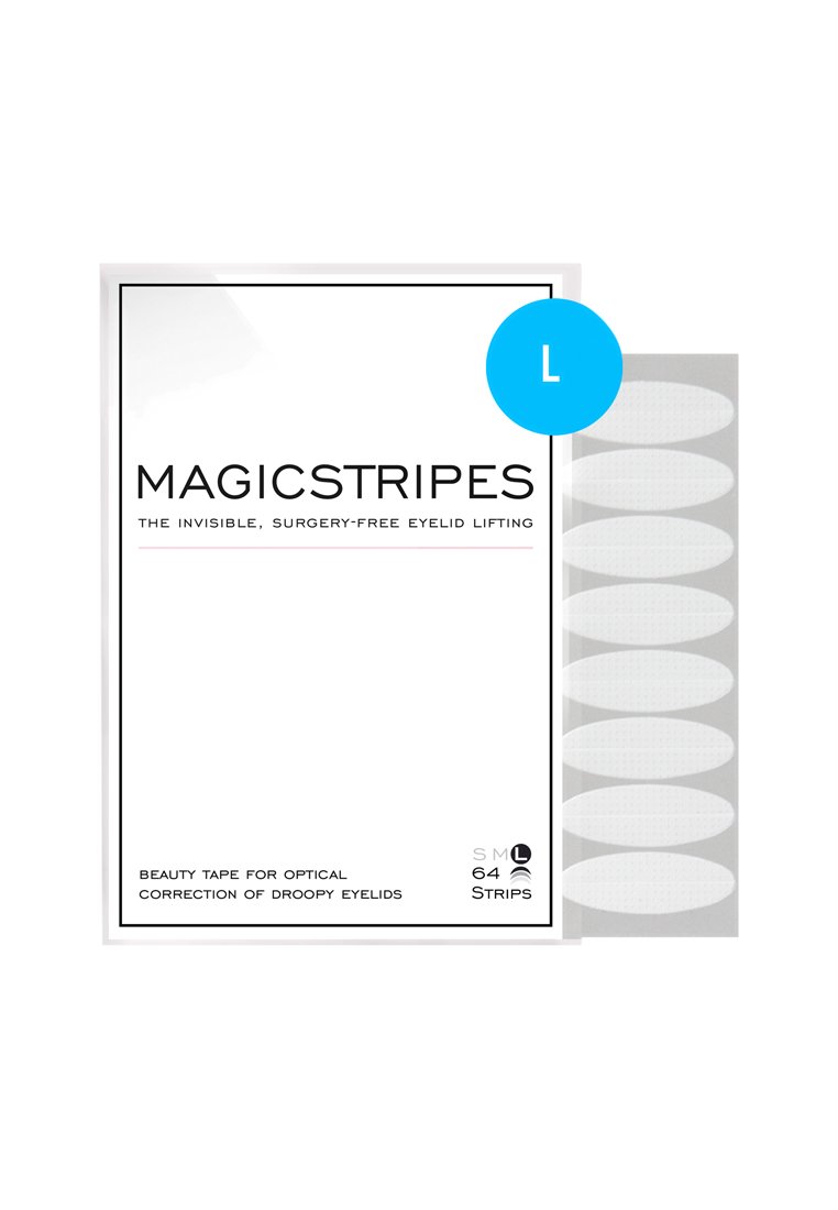 Magicstripes, taglia grande, contiene 64 strisce di nastro adesivo per palpebre trasparente, di forma ovale, per la correzione ottica delle palpebre cadenti.