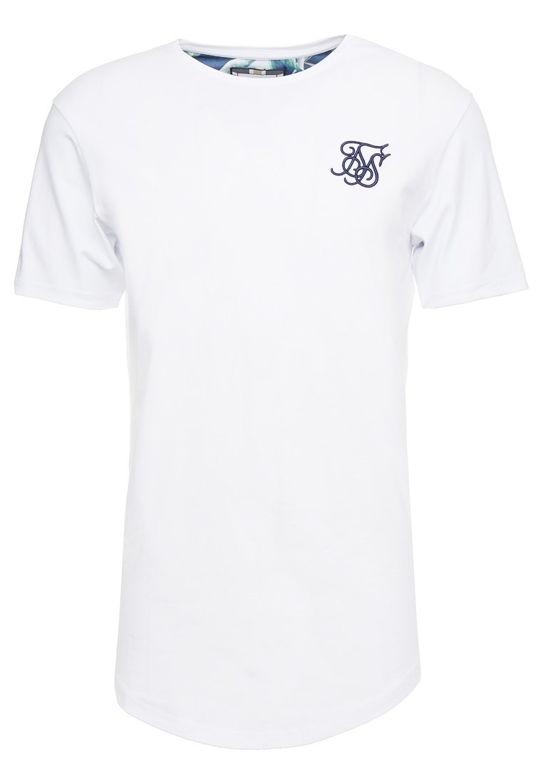 Bílý krátký rukáv T-shirt s kulatým výstřihem a malým námořnickým modrým vyšitým logem na levém hrudi.