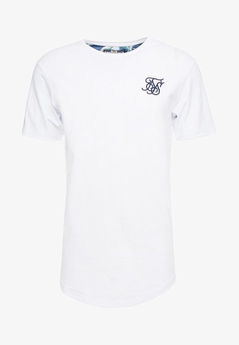 Bílý krátký rukáv T-shirt s kulatým výstřihem a malým námořnickým modrým vyšitým logem na levém hrudi.