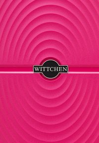 Estuche rosa de Wittchen con patrones de ondas concéntricas, textura suave y un logotipo negro circular en el centro.