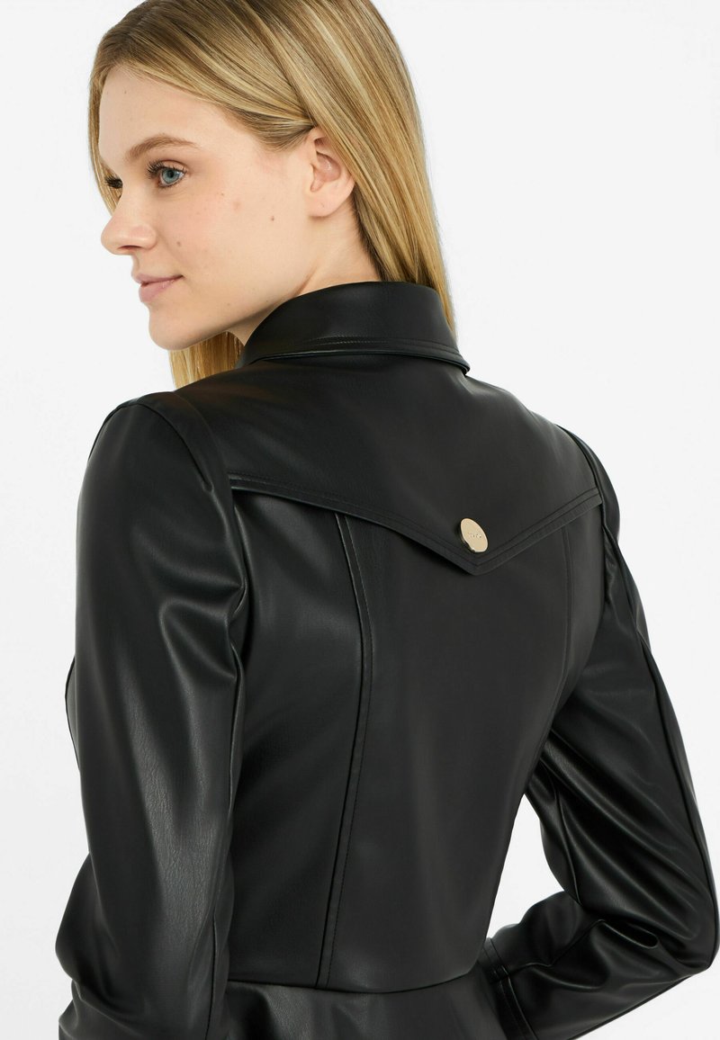 Veste Style Motard En Simili Cuir Noir - Fermeture éclair Dorée - Taille S