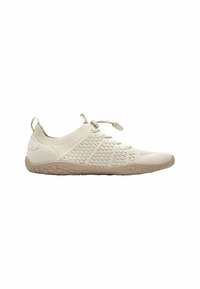 Scarpa sportiva leggera beige con tomaia in materiale lavorato a maglia, motivo testurizzato, chiusura con lacci regolabile e suola in gomma con grip.