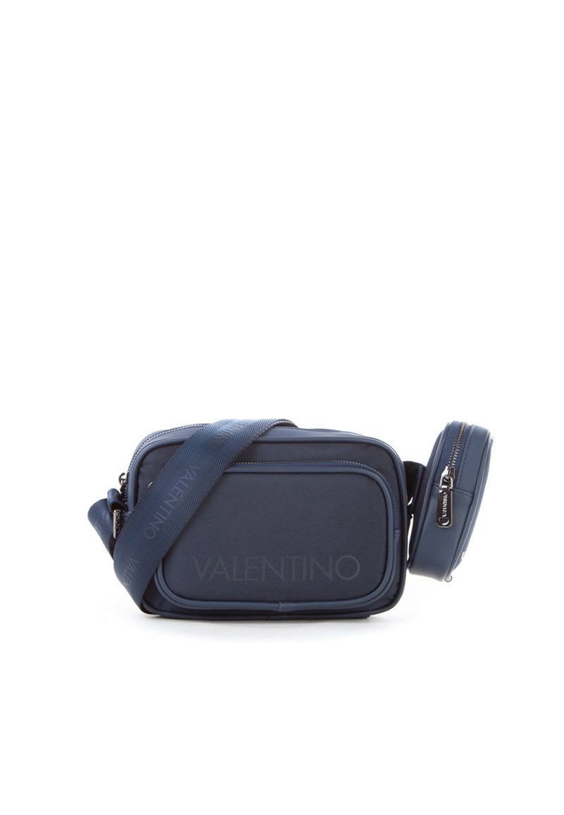 Borsa a tracolla navy realizzata in tessuto testurizzato, dotata di un vano principale con zip, una tasca rotonda aggiuntiva e una tracolla con logo.