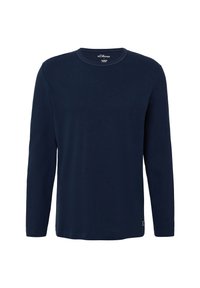 Hemd aus Baumwolle in Navyblau mit langen Ärmeln und Rundhals, schlichtes Design und kleinem Markenetikett am Saum.