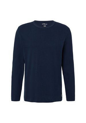 Hemd aus Baumwolle in Navyblau mit langen Ärmeln und Rundhals, schlichtes Design und kleinem Markenetikett am Saum.